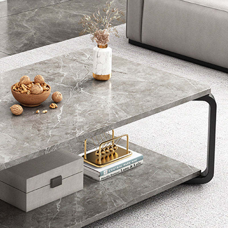 Minimalist Rectangular Metal Marble Coffee Table