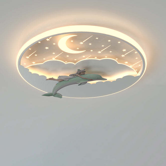 Art Deco Dolphin Round Acrylic Iron LED Flush Light