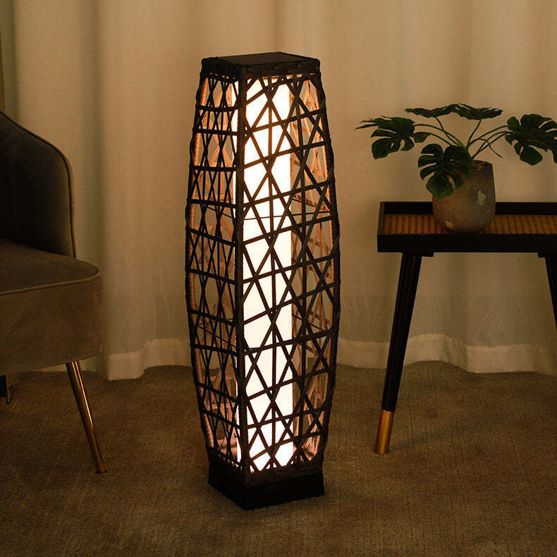 Minimalist Solar Iron Rattan Woven LED Floor Lamp