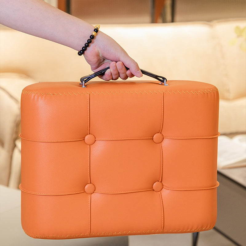 Modern Tufted Faux Leather Portable Footstool