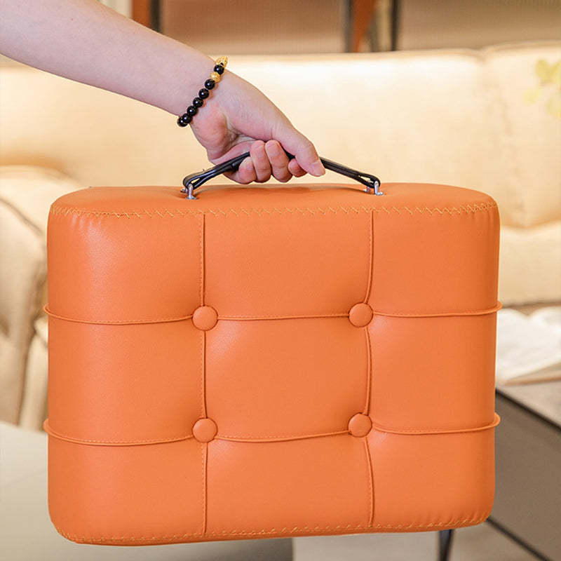 Modern Tufted Faux Leather Portable Footstool