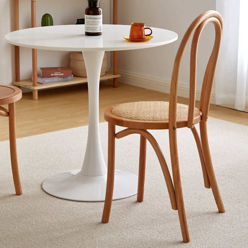 Scandinavian Round Rattan Wood Vanity Stool