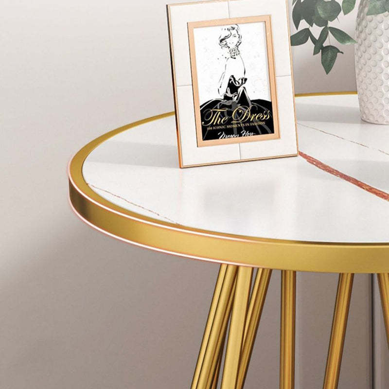 Contemporary Marble Metal Round Side Table 2-Tier Storage