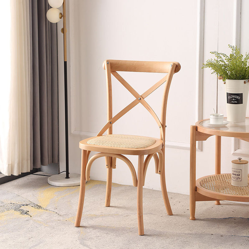 Rustic Woven Rattan Wood Dining Chair — Stackable / Black Walnut Color / Wood