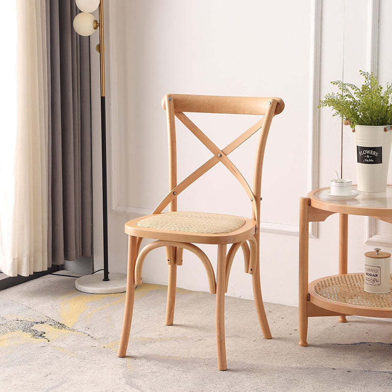 Rustic Woven Rattan Wood Dining Chair — Stackable / Black Walnut Color / Wood