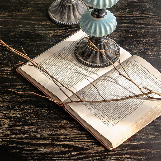 Vintage Distressed Wood Iron Splayed-Leg Polygon Side Table