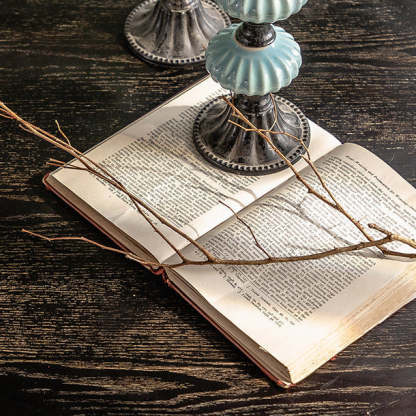 Vintage Distressed Wood Iron Splayed-Leg Polygon Side Table