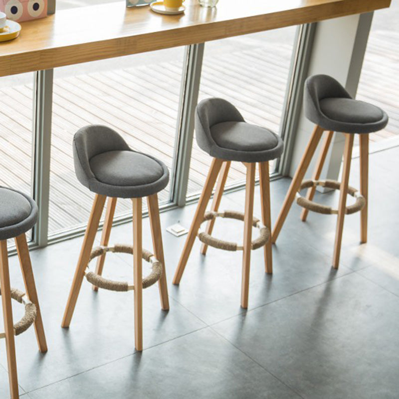 Vintage Round Fabric Wood Swivel Bar Stool