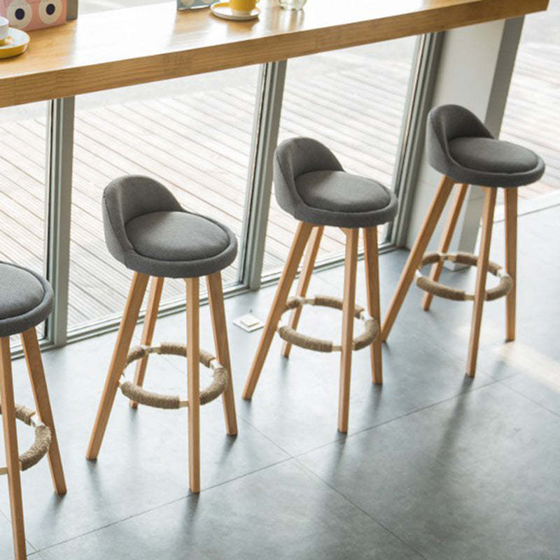Vintage Round Fabric Wood Swivel Bar Stool