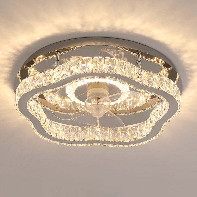 Modern Crystal Stainless Steel LED Flush Mount Fan Light