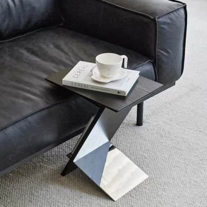 Minimalist Z-Shape Wood Metal End Table