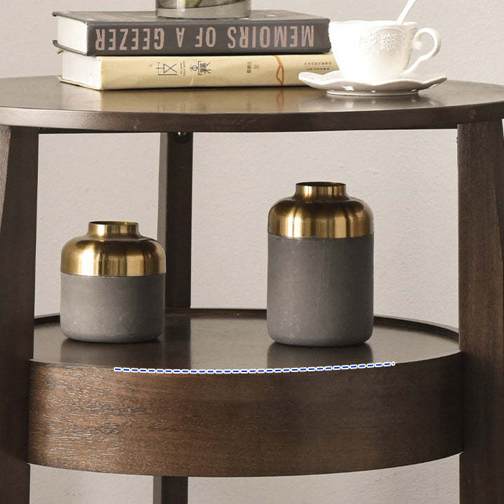 Retro Antique Oak Wood Circular End Table