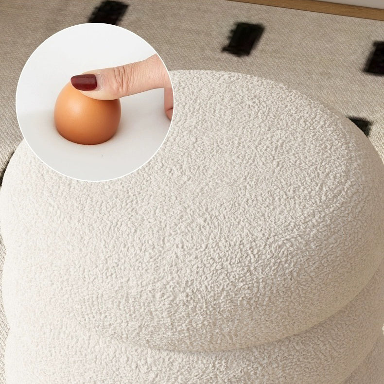 Minimalist Cylinder Lambswool Metal Vanity Stool — Fabric - White