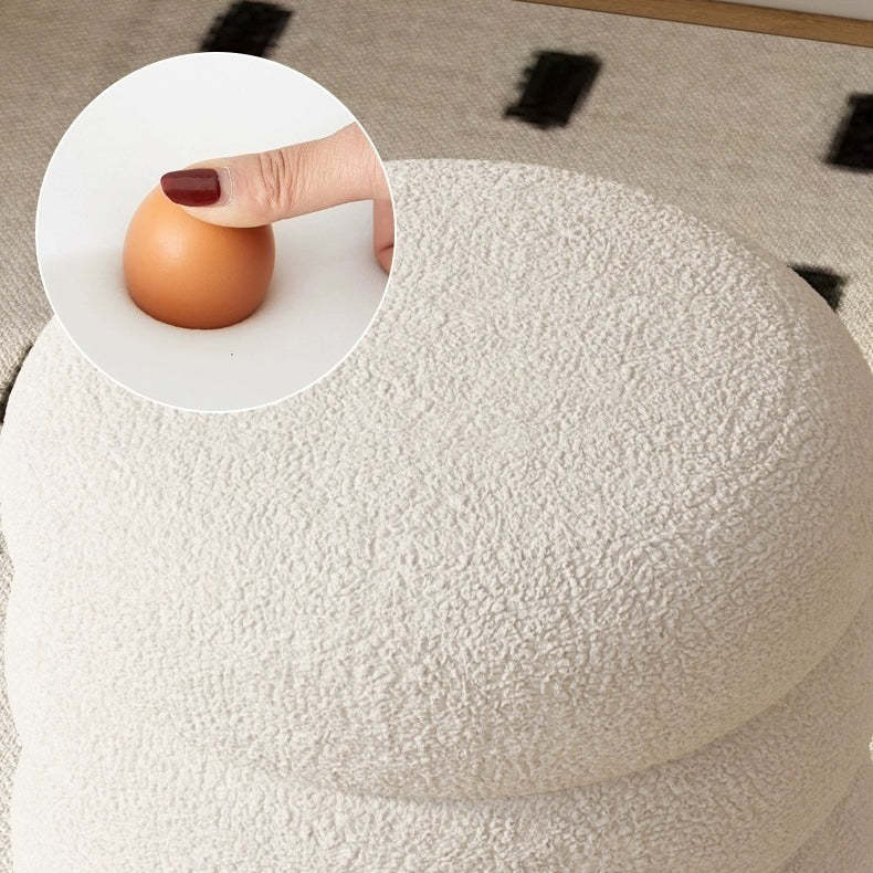 Minimalist Cylinder Lambswool Metal Vanity Stool — Fabric - White