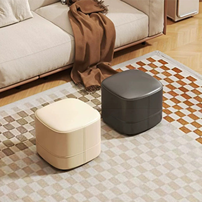 Minimalist Leather Solid Wood Vanity Stool — Black