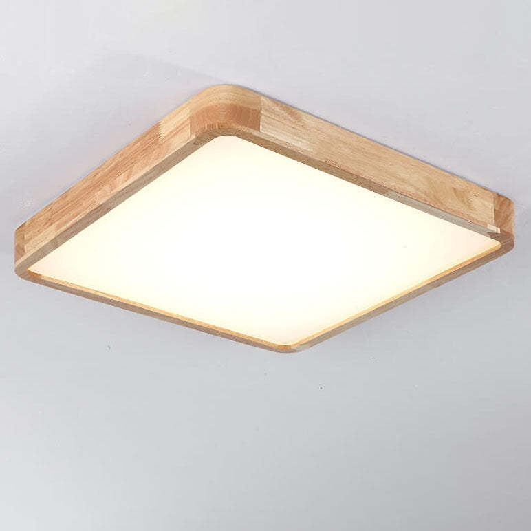 Minimalist Solid Wood Round Tatami LED Flush Mount Light