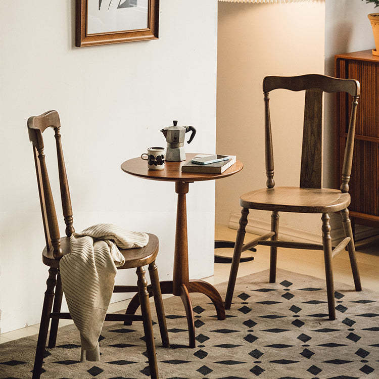 Vintage Scallop Wood Slat-Back Dining Chair — A - Wood Seat