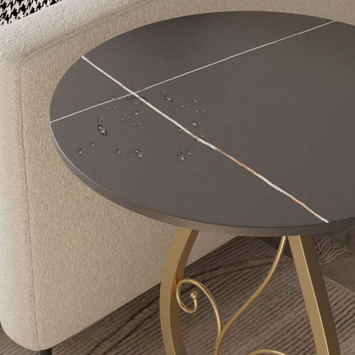 Luxury Round Sintered Stone Metal Coffee Table — White Tabletop + Gold Base