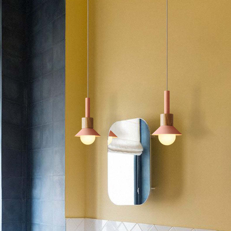 Scandinavian Irregular Cylinder Iron Wood Pendant Light