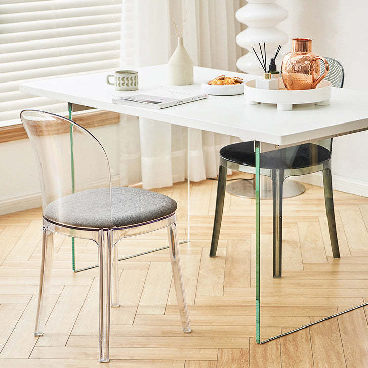 Scandinavian Curved Plastic Fabric Chair — Transparent + White