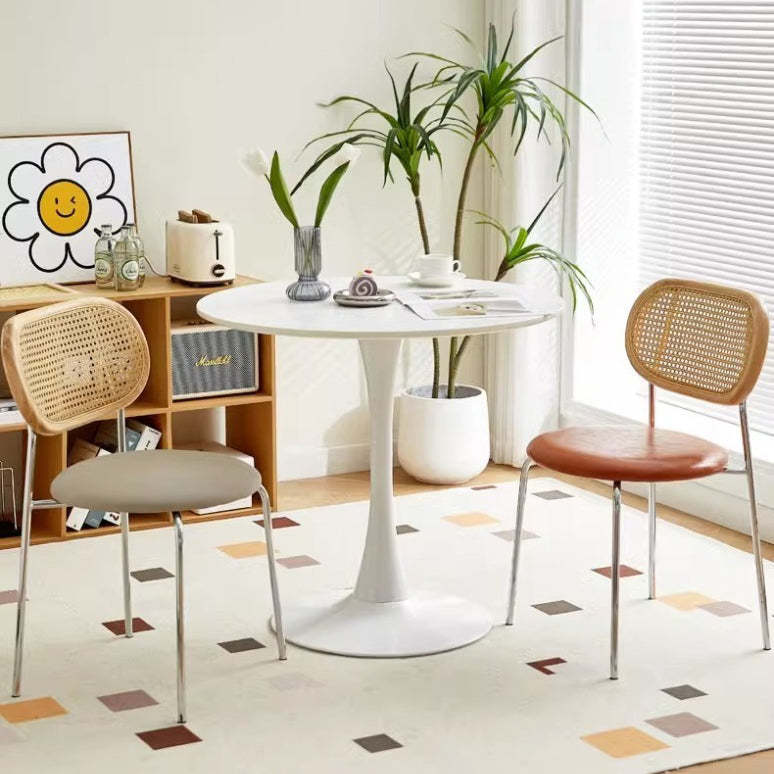 Vintage Wood Metal Leather Dining Chair