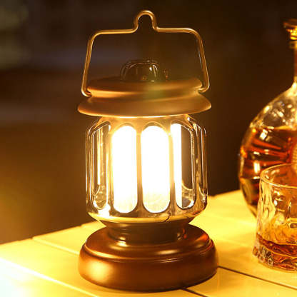 Vintage Teapot Wood Base LED Rechargeable Camping Light