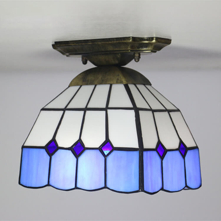 Red glass tiffany dome semi-flush mount light — Multicolor / 220V-240V (UK/AU)