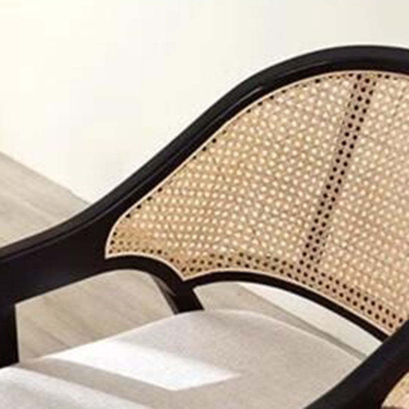 Vintage Wood Rattan Linen Dining Chair — Ash Wood - PU Leather - Original Wood Color