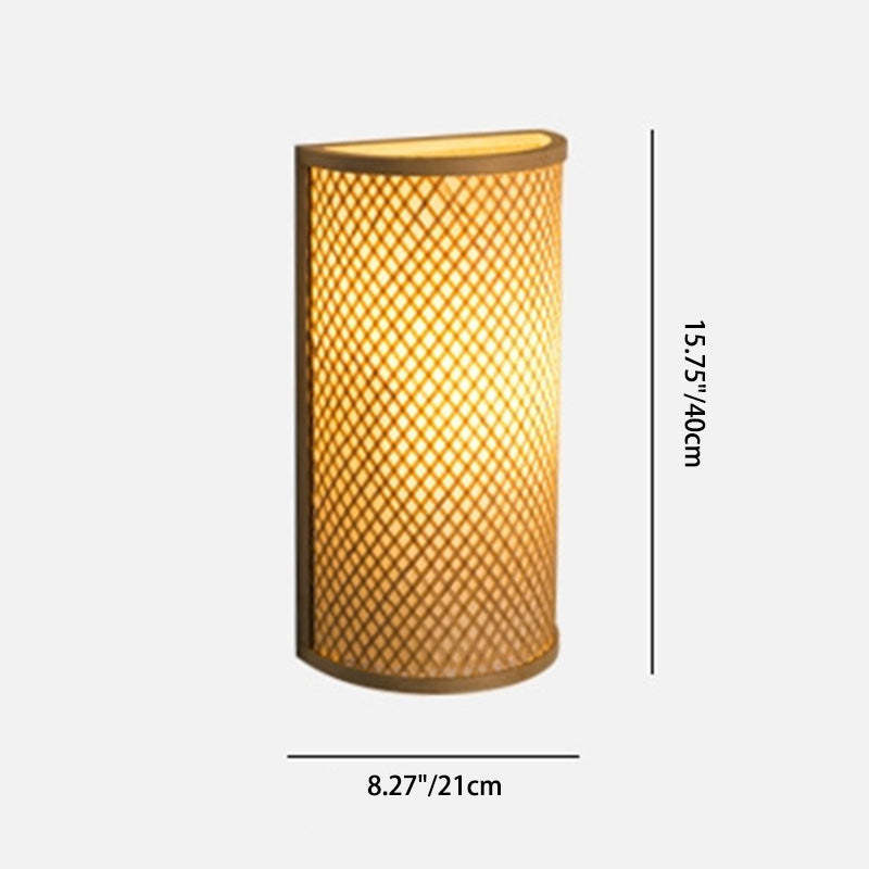 Japanese Woven Bamboo Semicircular Cylinder Sconce