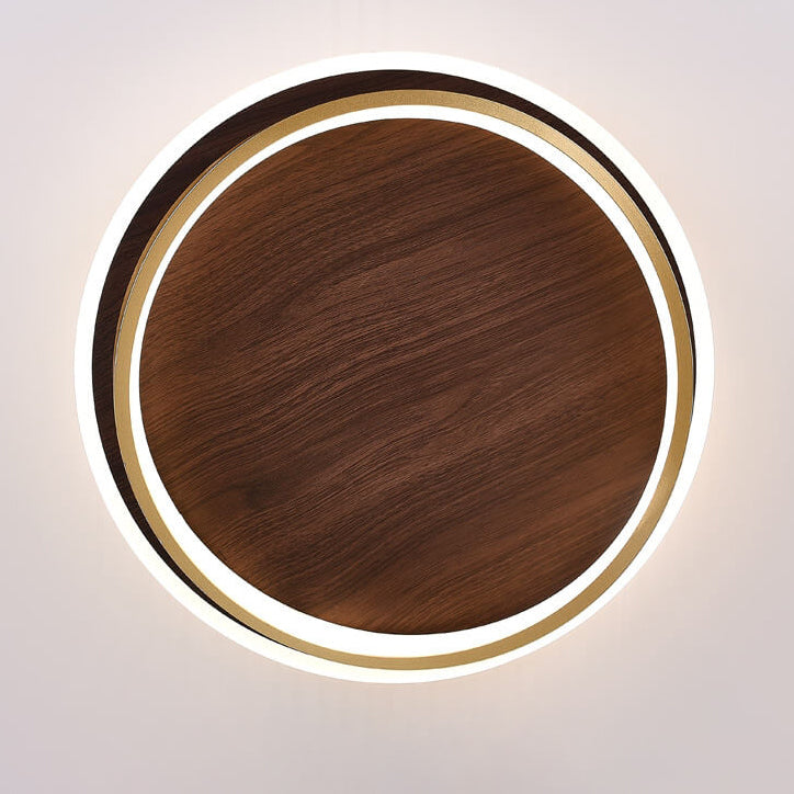 Nordic Minimalist Circular Walnut LED Flush Mount Light