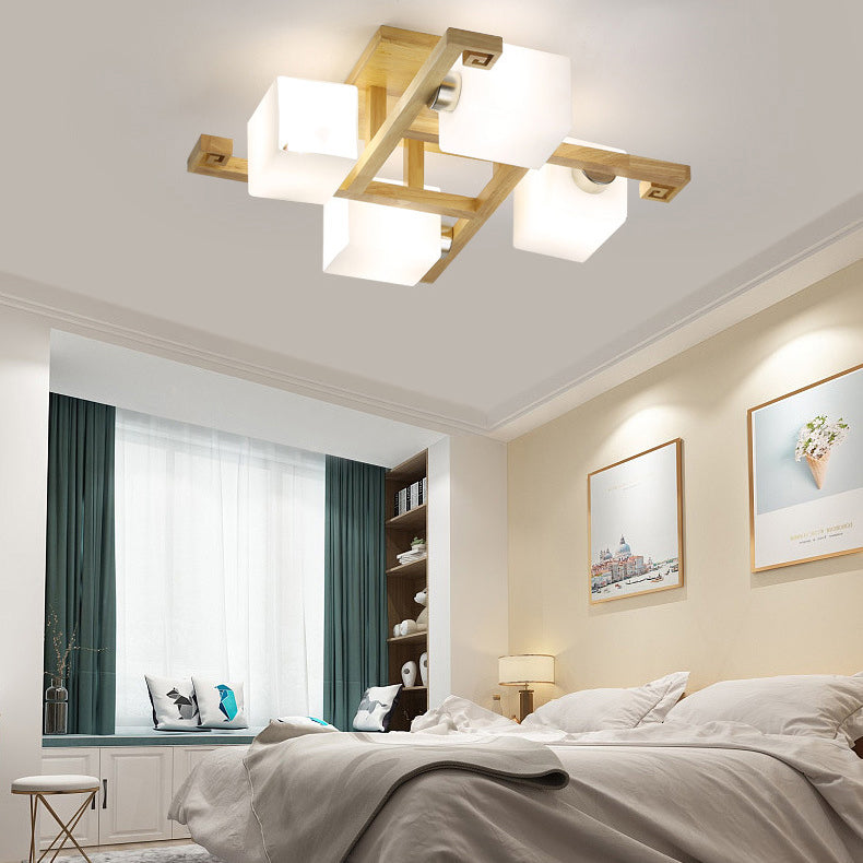 Japanese Wood Square 4/5/8/9-Light Ceiling Light