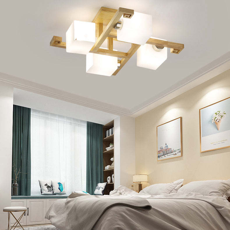Japanese Wood Square 4/5/8/9-Light Ceiling Light
