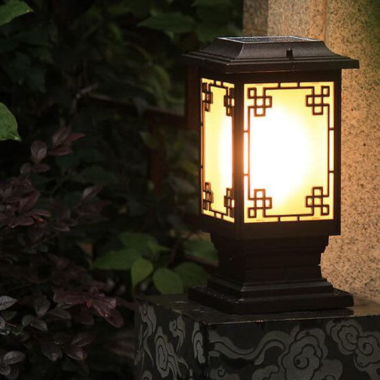 Solar Chinese Window Square Post Garden Light
