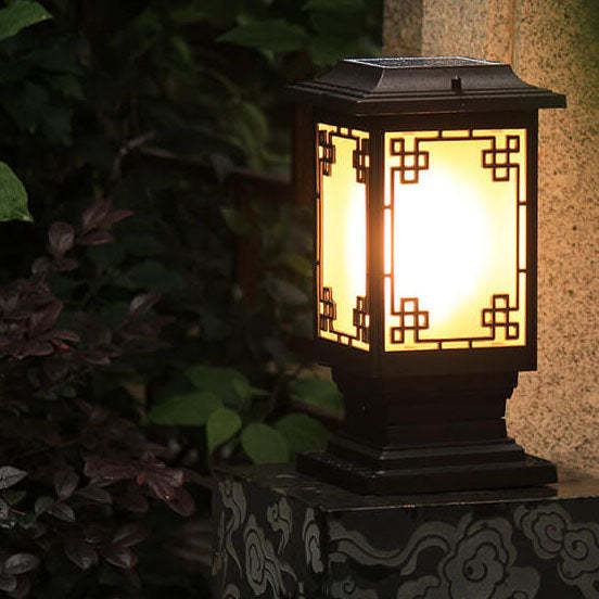 Solar Chinese Window Square Post Garden Light