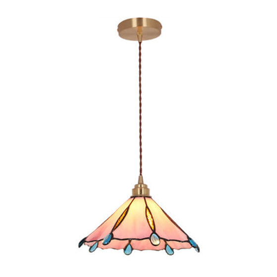 Vintage Tiffany Stained Glass Umbrella Pendant