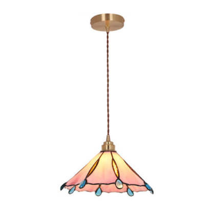 Vintage Tiffany Stained Glass Umbrella Pendant