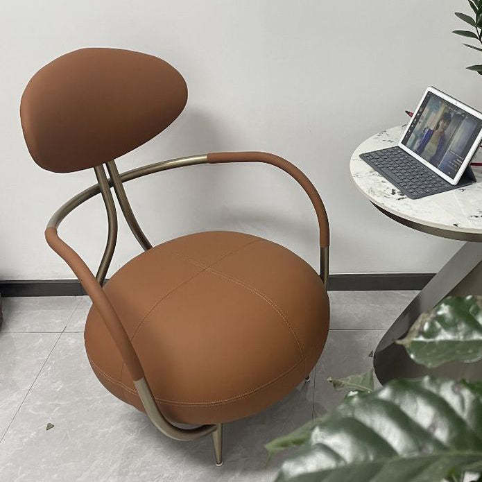 Contemporary Luxury Round Leather Steel Armless Chair