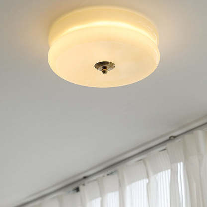 French Minimalist Cream Glass Round LED Flush Mount Light