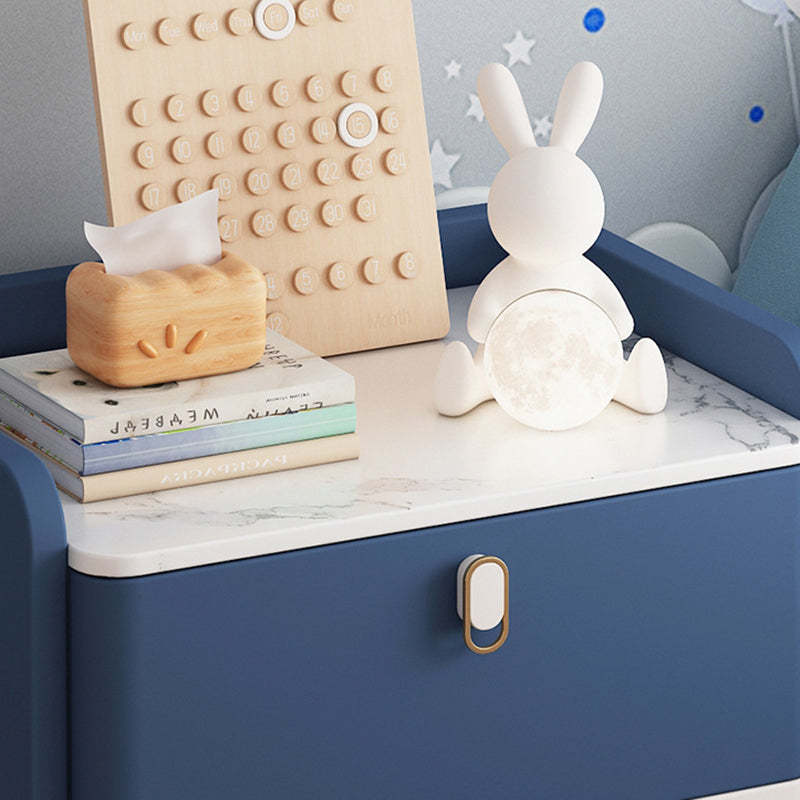 Modern Solid Wood Rock Slab Rectangular Nightstand 2-Drawer — Bule & White