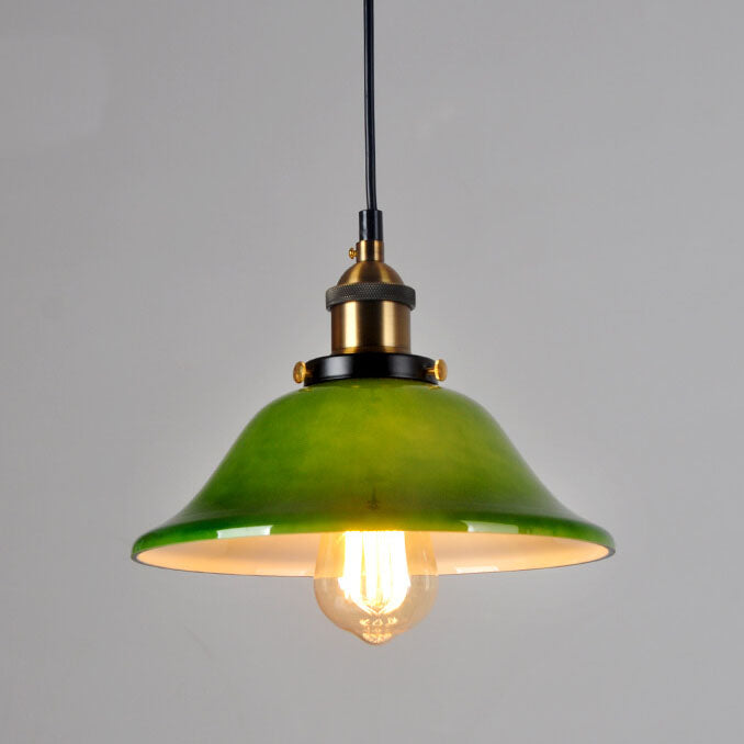 Vintage Green Glass Dome Pendant Light