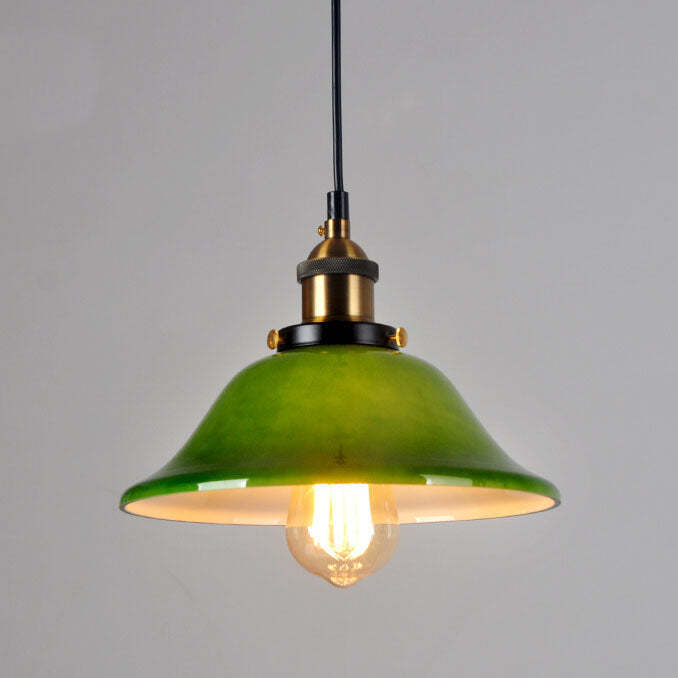 Vintage Green Glass Dome Pendant Light