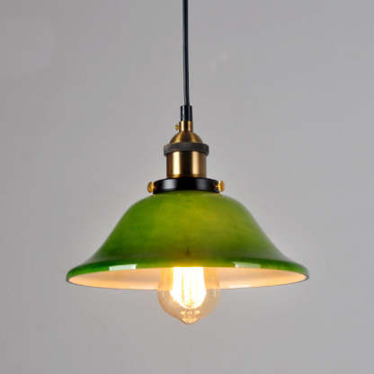 Vintage Green Glass Dome Pendant Light