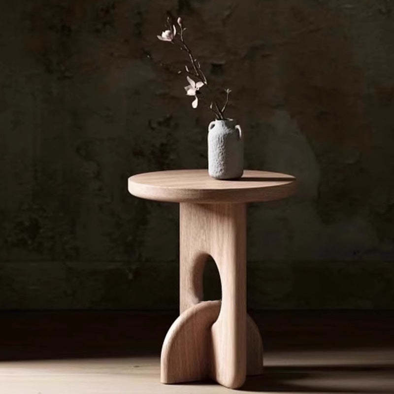 Japanese Round Wooden End Table
