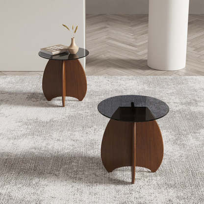 Nordic Cross-Leg Glass Pine Side Table