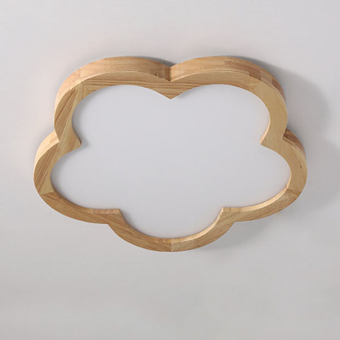 Nordic Solid Wood Flower LED Slim Kids Flush Light — 3 Colors Changeable (Warm/Neutral/White) / 220V-240V For UK/AU