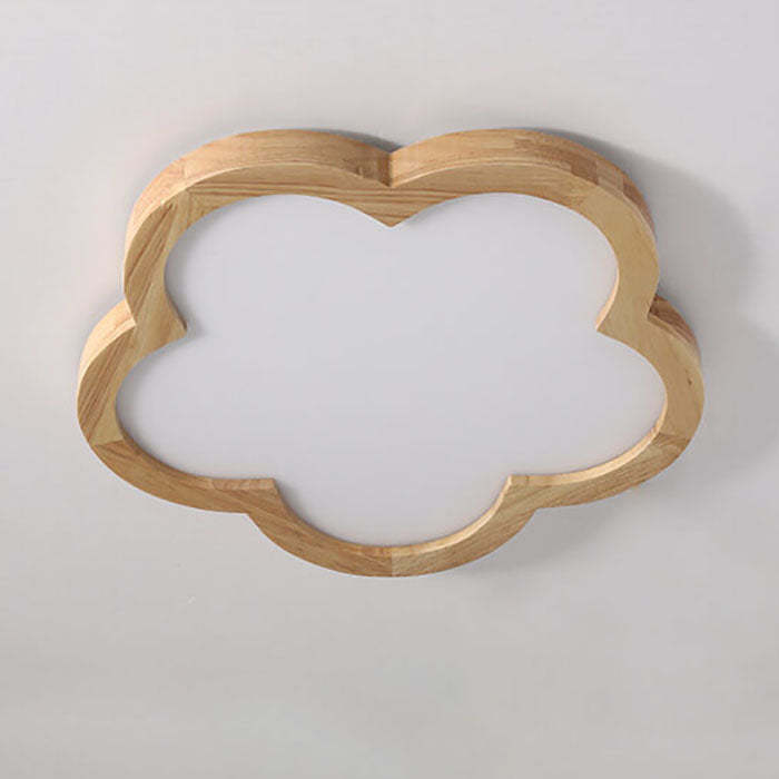 Nordic Solid Wood Flower LED Slim Kids Flush Light — 3 Colors Changeable (Warm/Neutral/White) / 220V-240V For UK/AU