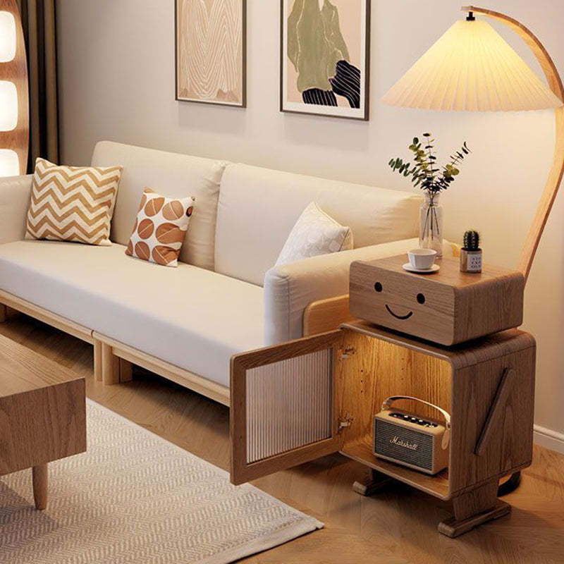 Contemporary Rubberwood Glass Metal Nightstand