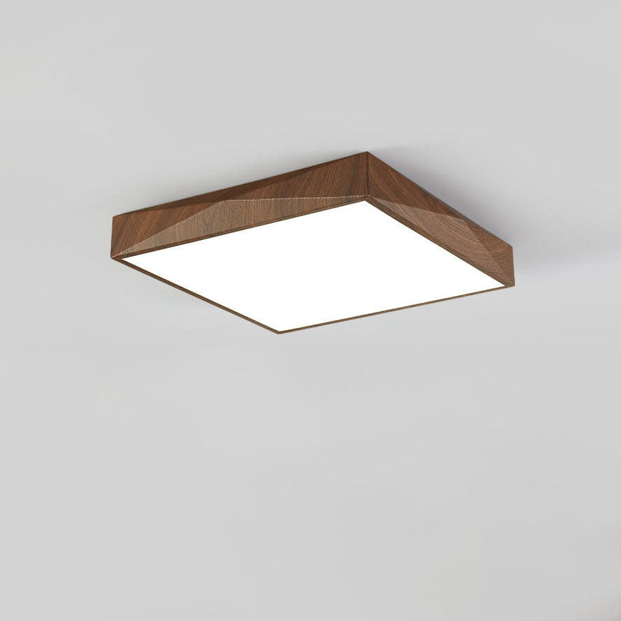 Minimalist Wood Grain Square Geometric LED Flush Mount Light