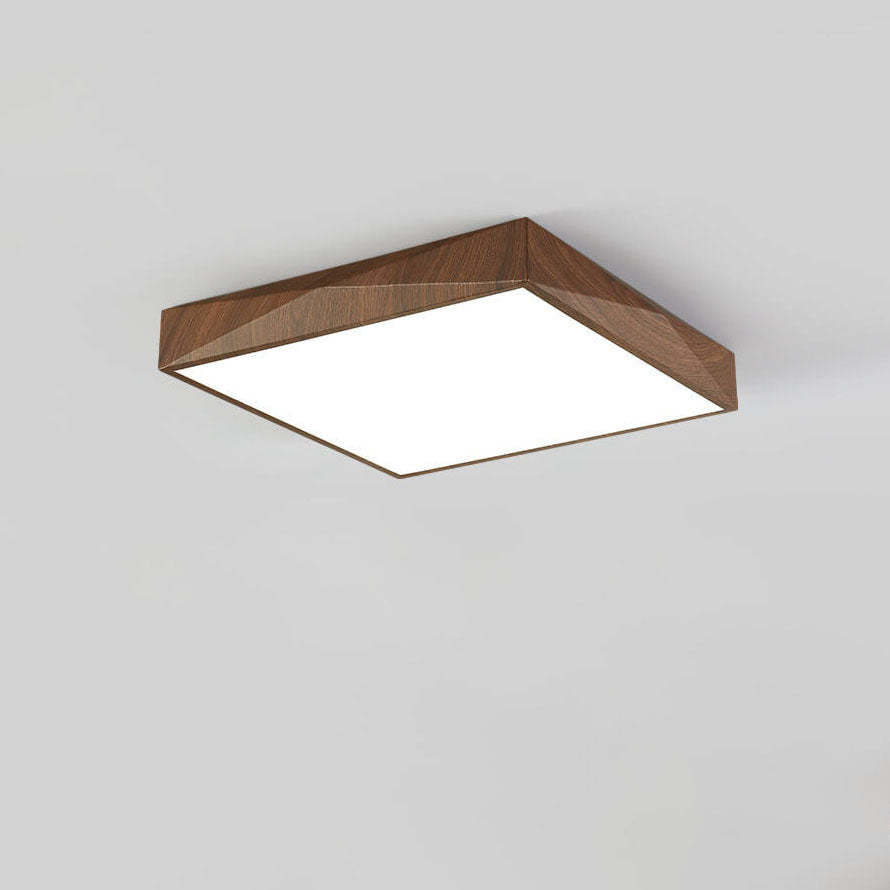 Minimalist Wood Grain Square Geometric LED Flush Mount Light