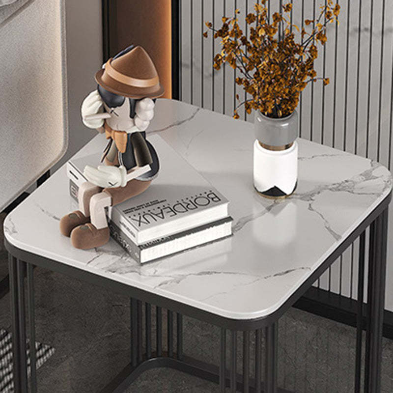 Minimalist Rock Slab Metal Coffee Table — Marble White + Gold Frame